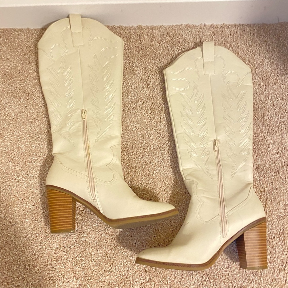 Altar’d State Cream Western Knee-High Boots